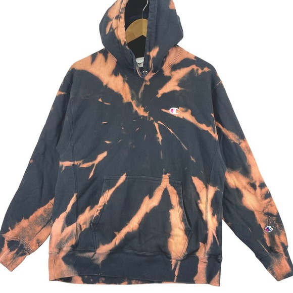 Champion Other - Champion Men's L Reverse Weave Hoodie Black Orange Bleach Tie Dye Streetwear